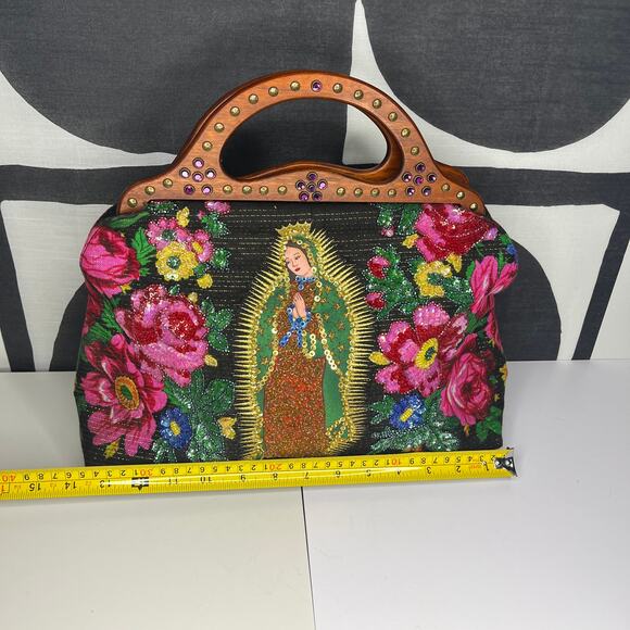 Isabella Fiore Virgin Mary Lady of Guadalupe Embroidered Beaded Bag Religious - Picture 3 of 12